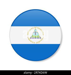 Nicaragua circle button icon. Nicaraguan round badge flag with shadow. 3D realistic vector illustration isolated on white. Stock Vector