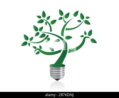 Tree in lightbulb socket symbolizing ecology and eco environmental friendly energy Stock Vector