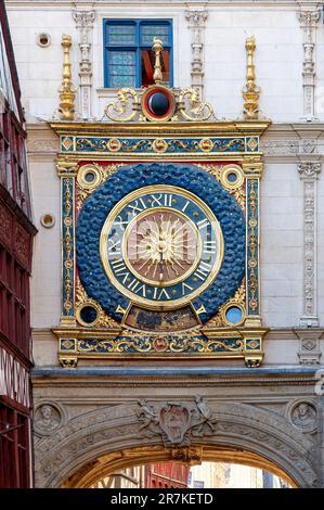 The Gros-Horloge (Great-Clock), a 14th century building with astronomical clock in the center of the town Rouen in the Normandy, France Stock Photo