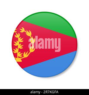 Eritrea circle button icon. Eritrean round badge flag with shadow. 3D realistic vector illustration isolated on white. Stock Vector