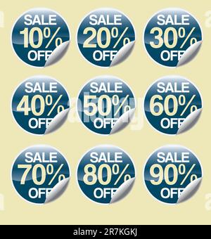 A set of plain sales stickers with a turned up corner with SALE and OFF added Stock Vector