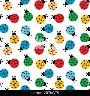 ladybugs in colors seamless pattern, abstract texture; vector art illustration Stock Vector