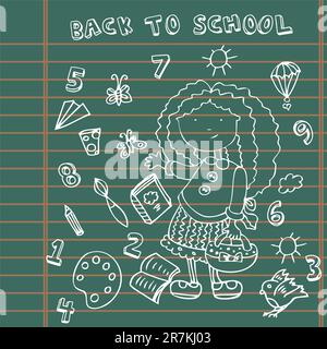 School girl background. Cartoon icons set Stock Vector