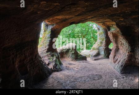 Inside Nanny's Rock caves, Kinver Edge, Kinver, Staffordshire Stock Photo