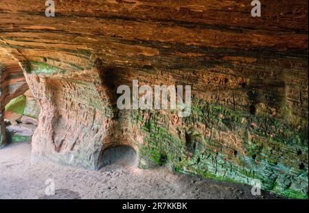 Inside Nanny's Rock caves, Kinver Edge, Kinver, Staffordshire Stock Photo