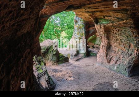 Inside Nanny's Rock caves, Kinver Edge, Kinver, Staffordshire Stock Photo