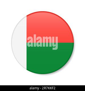 Madagascar circle button icon. Republic of Madagascar round badge flag with shadow. 3D realistic vector illustration isolated on white. Stock Vector