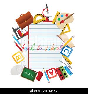 Back to school objects on a sheet of paper Stock Vector
