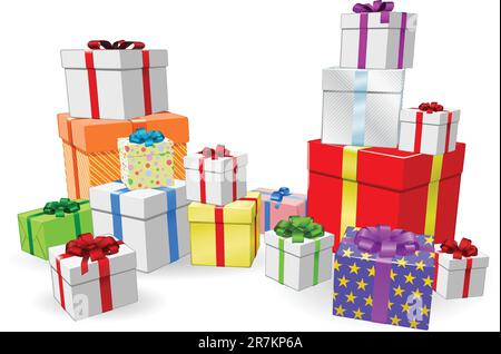 Lots of colorful wrapped presents for  Birthday, Christmas or other celebration Stock Vector