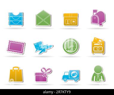 Post, correspondence and Office Icons - vector icon set Stock Vector