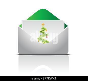 christmas postcard inside an envelope isolated over a white background Stock Vector