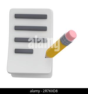 3d white sheet of paper document with strokes and with pencil logo icon. Management efficient work on project plan concept, work solution render Stock Photo