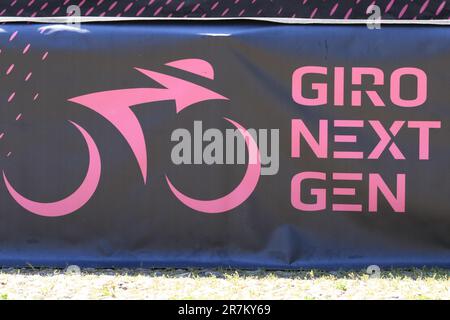 Pergine Valsugana, Italy. 16th June, 2023. 2023 Giro Next Gen - UCI U-23 European Tour Road Cycling 2023; Logo of the Giro Next Gen Credit: Action Plus Sports/Alamy Live News Stock Photo