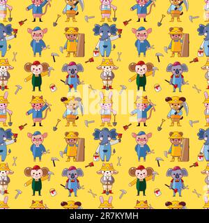 Cartoon animal worker  seamless pattern Stock Vector