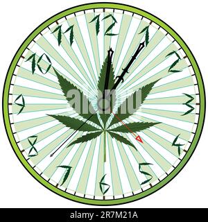 cannabis green clock against white background, abstract vector art illustration; image contains transparency Stock Vector