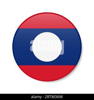 Laos circle button icon. Laotian round badge flag with shadow. 3D realistic vector illustration isolated on white. Stock Vector