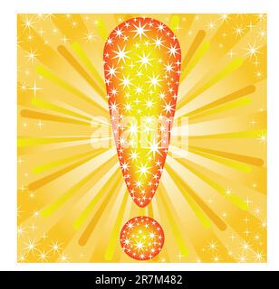 glittering exclamation mark on a gold star background Stock Vector