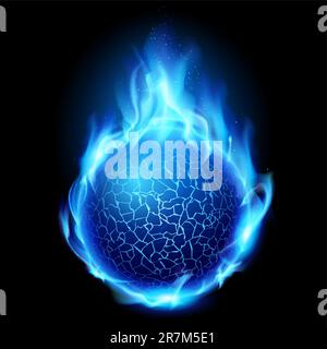 Blue fire ball. Illustration on black background for design Stock Vector