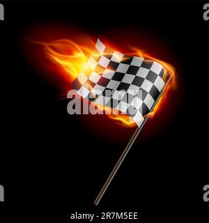 Illustration of the burning checkered racing flag on black Stock Vector