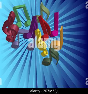 Music Background - Multicolor Notes on Blue Background Stock Vector