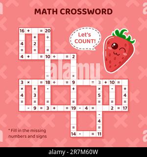 Math Crossword puzzle for kids. Addition, subtraction, multiplication and division Stock Vector