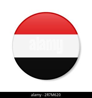 Yemen circle button icon. Yemeni round badge flag with shadow. 3D realistic vector illustration isolated on white. Stock Vector