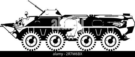 Vector black and white illustration of armored troop-carrier. Stock Vector