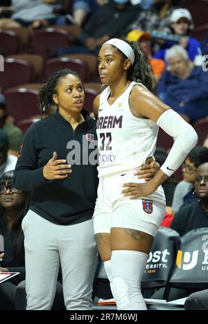 UNCASVILLE, CT - JUNE 15: Atlanta Dream guard Destiny Slocum (24) in action  during the WNBA game between Atlanta Dream and Connecticut Sun on June 15,  2022, at Mohegan Sun Arena in