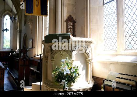 pulpit inside holy cross church, goodnestone, kent,uk june 2023 Stock Photo