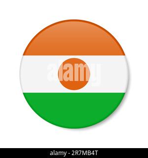 Niger circle button icon. Nigerian round badge flag with shadow. 3D realistic vector illustration isolated on white. Stock Vector
