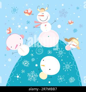 gay big snowmen are on the hill Stock Vector