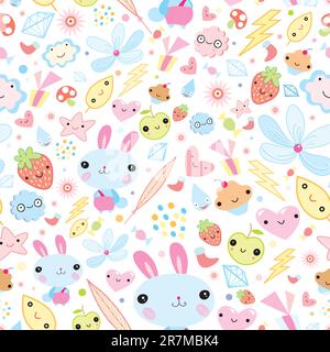 seamless pattern of brightly colored toys on a white background Stock Vector