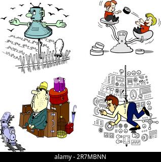 Pictures of technology theme on white Stock Vector