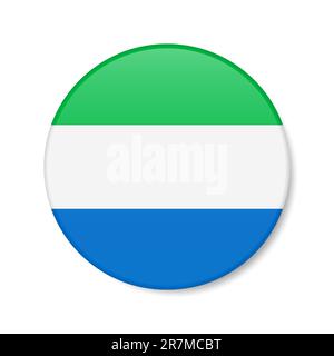 Sierra Leone circle button icon. Salone round badge flag with shadow. 3D realistic vector illustration isolated on white. Stock Vector
