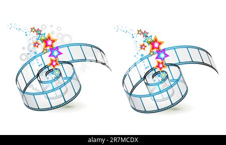 Two film frames with colored stars isolated on white Stock Vector