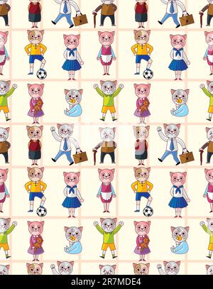 cartoon cat family seamless pattern Stock Vector