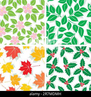 Seamless Patterns of the four seasons of spring, summer, autumn and winter Stock Vector