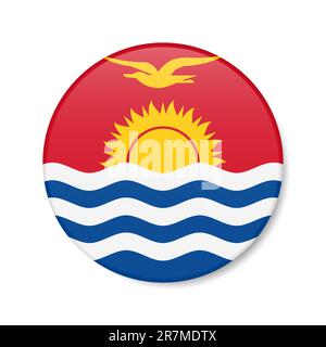 Kiribati circle button icon. Republic of Kiribati round badge flag with shadow. 3D realistic vector illustration isolated on white. Stock Vector