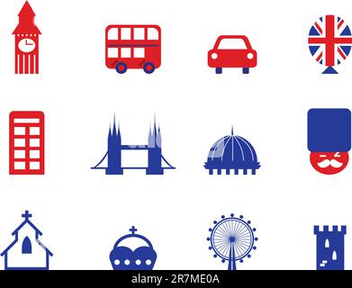 London retro icons set - tourist city attractions and design elements. Vector Stock Vector
