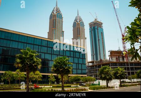 Visa office building in the city, Outdoor advertising of free-standing letters Visa Stock Photo