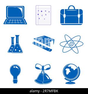 illustration of study icons on white background Stock Vector