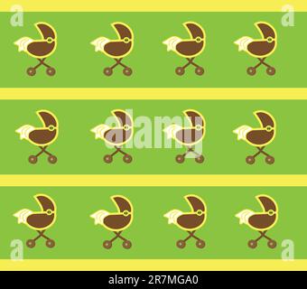 Yellow and green neutral baby stroller background Stock Vector