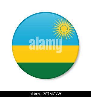 Rwanda circle button icon. Rwandan round badge flag with shadow. 3D realistic vector illustration isolated on white. Stock Vector