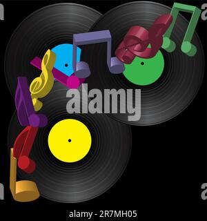 Party Background - Vinyl Records and Multicolor Notes Stock Vector