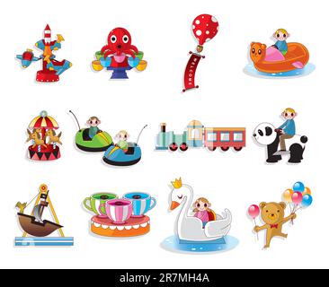 Cartoon Playground Equipment icons set Stock Vector
