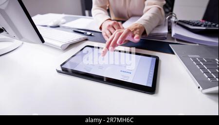 E Invoice On Tablet. Online Electronic Bill Management Stock Photo