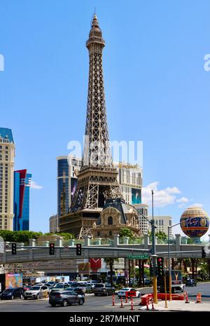 Fake half scale Eiffel Tower at the Paris casino and resort in afternoon sun Las Vegas Nevada USA Stock Photo