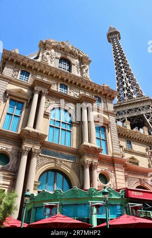 Fake half scale Eiffel Tower at the Paris casino and resort in afternoon sun Las Vegas Nevada USA Stock Photo