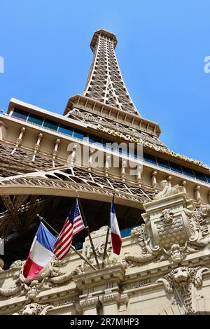 Fake half scale Eiffel Tower at the Paris casino and resort in afternoon sun Las Vegas Nevada USA Stock Photo