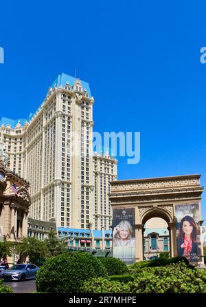 Fake two-thirds scale Arc de Triomphe at the Paris casino and resort in afternoon sun Las Vegas Nevada USA Stock Photo